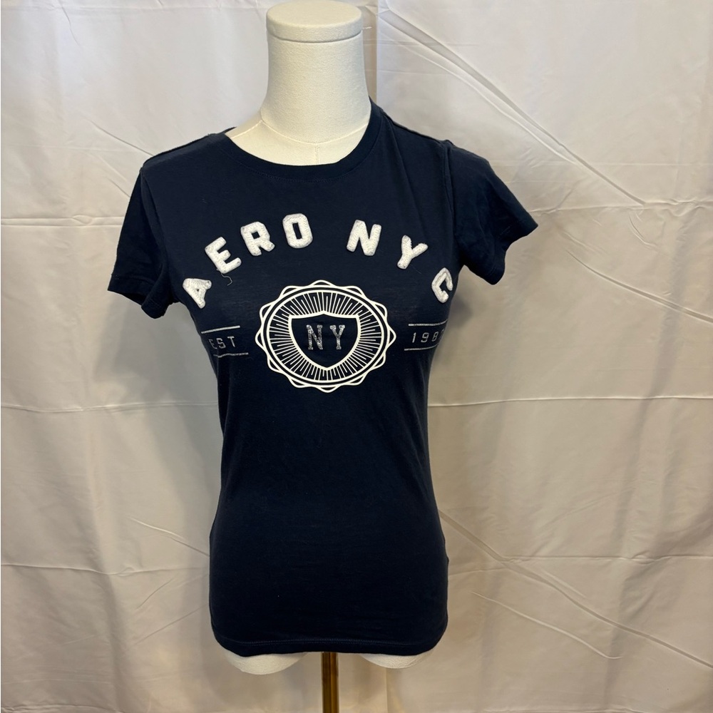 Y2K Aéropostale Aero NY Logo Baby Tee XS Navy‎